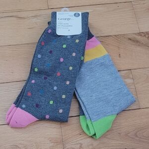 NEW Bundle 2 Pairs Mens Crew Socks Cotton Polka Dots Mutlicolored Colorblock